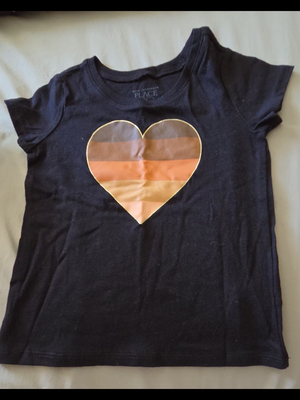 The Children's Place Black Tee with Striped Metallic Heart